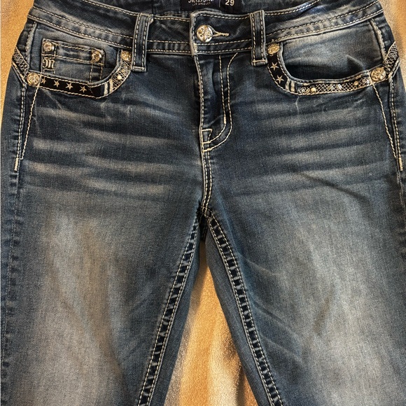 Miss Me Blue Boot Cut Jeans with Rhinestone Accents - Picture 3 of 4